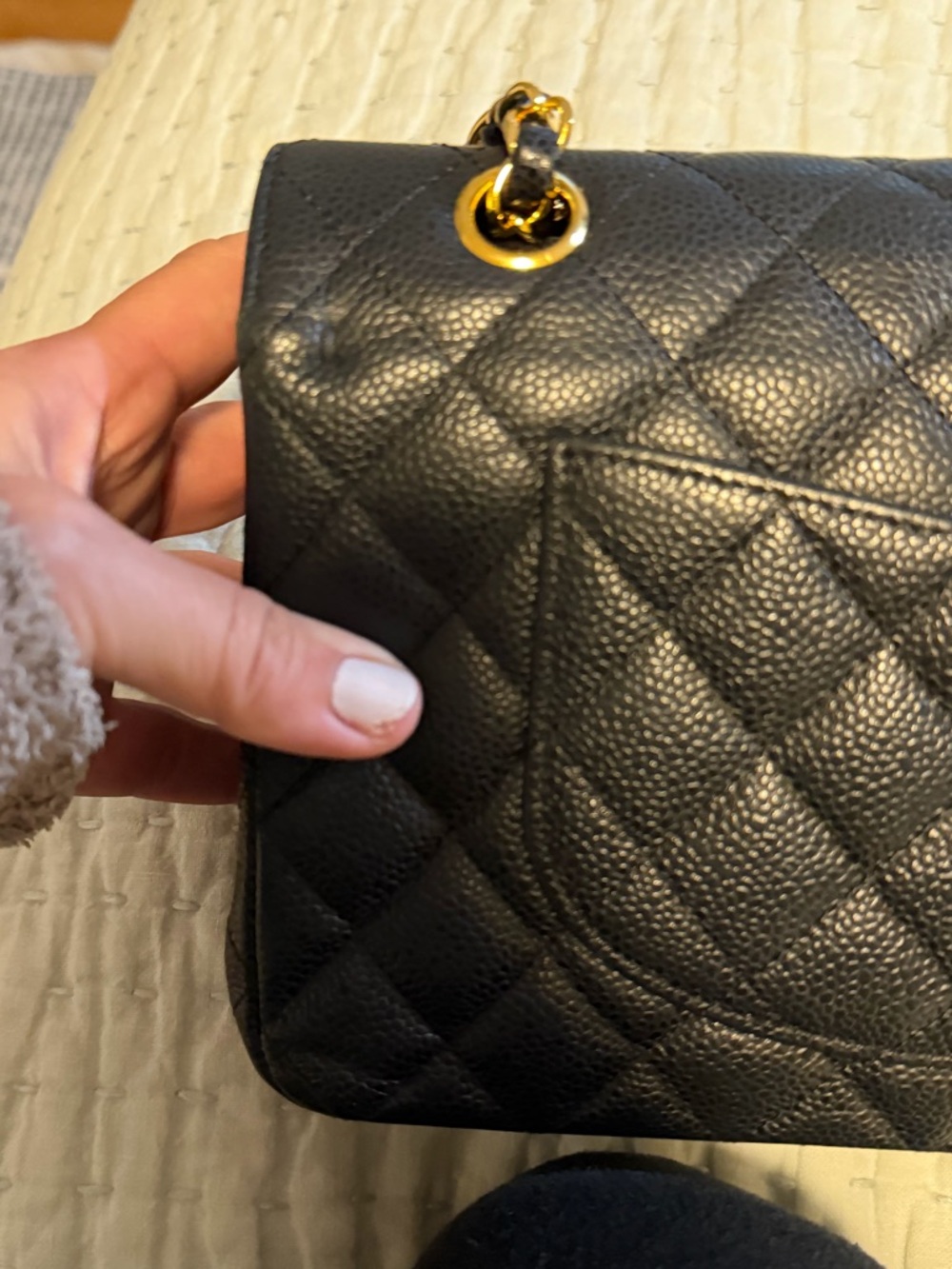 CHANEL Classic Medium Double Flap Caviar Leather Bag with Gold Hardware - Picture 15 of 16